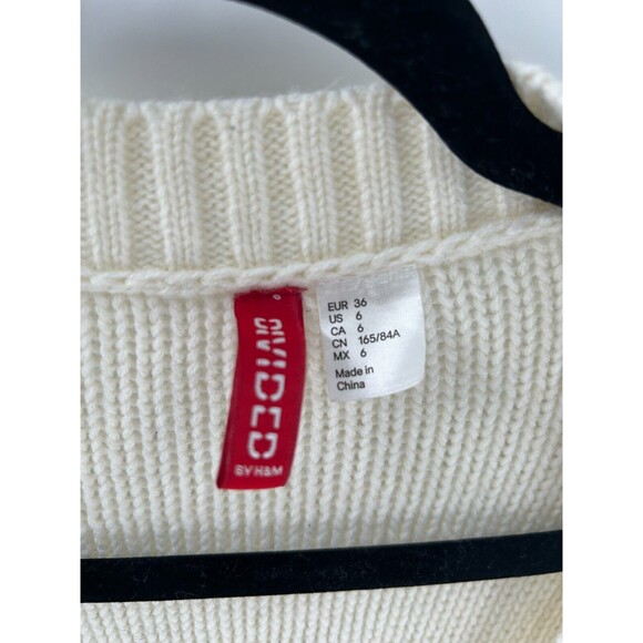 Women's Divided By H&M Ivory V-neck Cableknit Cardigan Sweater Size 6 - Picture 5 of 7